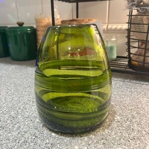 Blown Green swirl glass vase